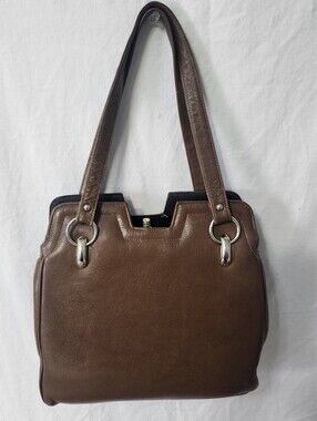 1960's-70's Classic Brown Leather Handbag, Made In Canada.